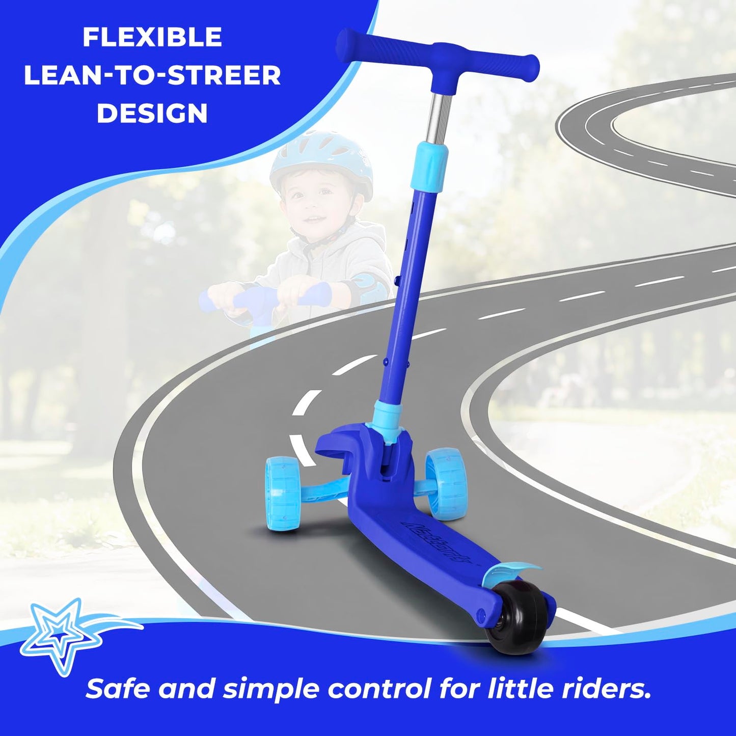 Nattork Kids Scooter for Boys Girls with Light Up Wheels, 3 Adjustable Height Handlebars, Lean-to-Steer Technology, Widen Anti-Slip Deck, 3 Wheel Scooter for kid ages 3-8, Support Riders Up to 110 LBS