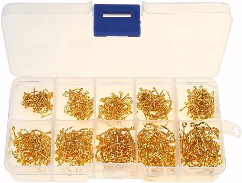 500pcs High-Carbon Steel Fish Hooks Kit - Saltwater & Freshwater | 10 Sizes, Black & Gold