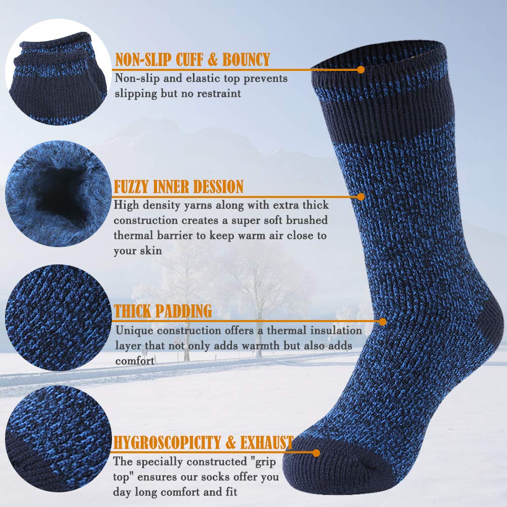 Hissox Thermal Insulated Socks, Soft Warm Winter Skiing Snowboarding Hiking Work Boot Socks For Extreme Cold Indoors Home House Slipper Socks Thanksgiving Gift 2 Pairs Black And Grey Stripe, L