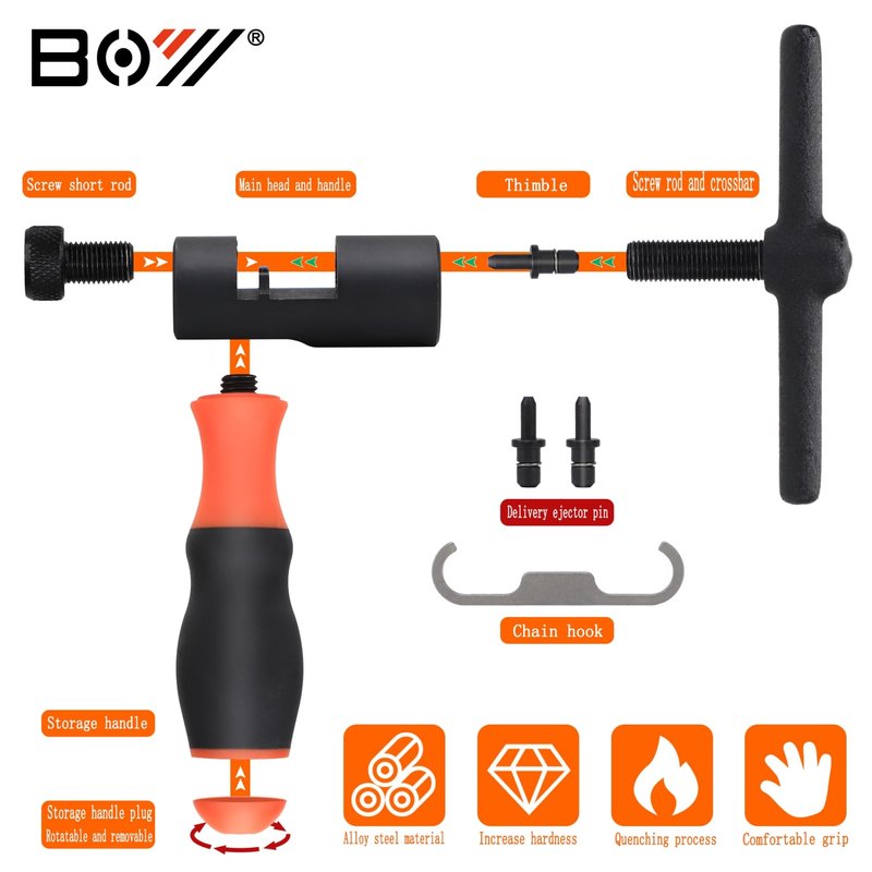 kimairy Bike Chain Breaker Tool Set, 1-13 Speed Chain Breaker with Comfort Grip Handle, Heavy-Duty Alloy Steel with Spare Pins, Chain Wear Gauge (Chain Breaker Set)