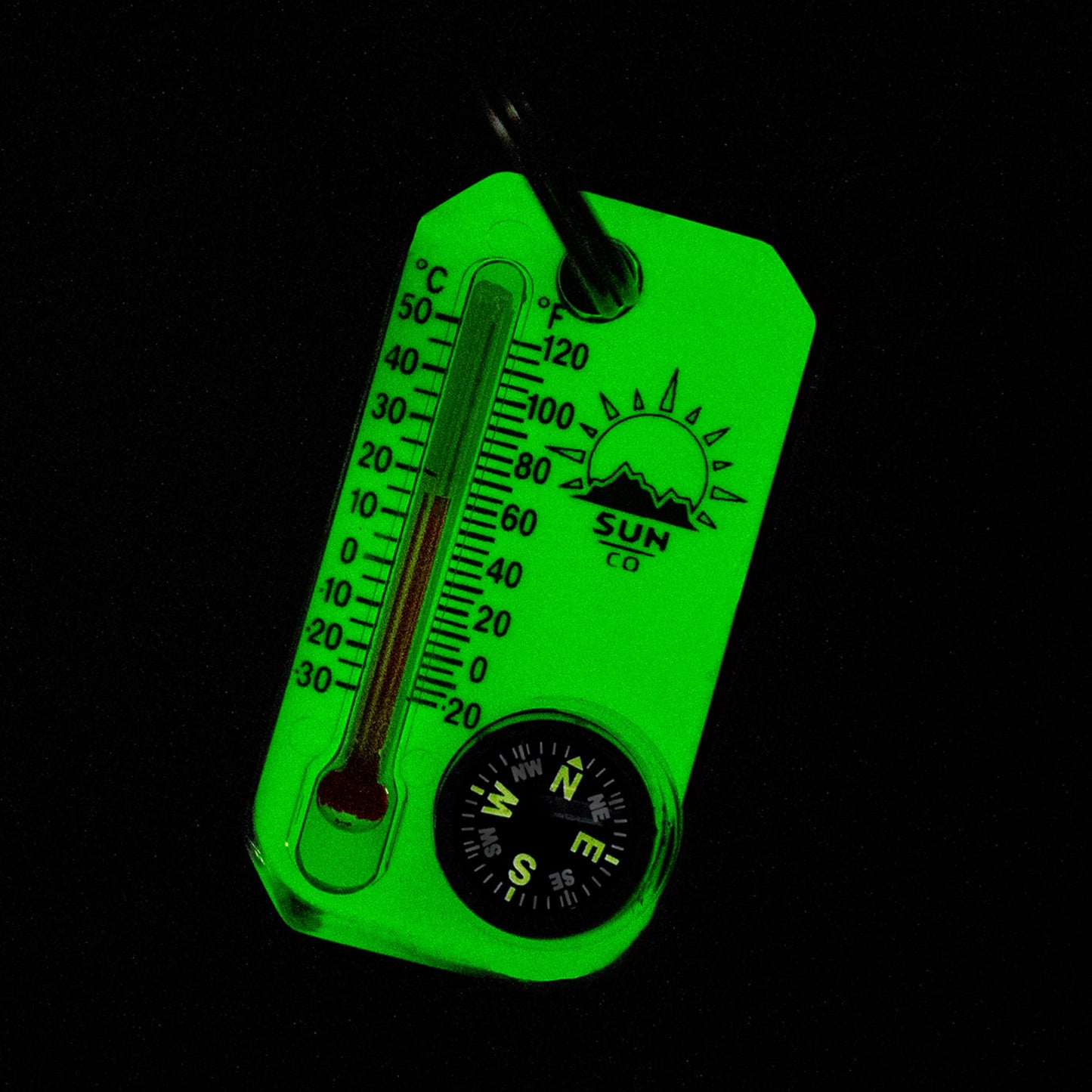 Sun Company LumaGage | Multi-Functional Glow-in-The-Dark Zipper Pull Compass & Thermometer with Wind Chill Chart | Ideal for Camping, Hiking, and Outdoor Navigation