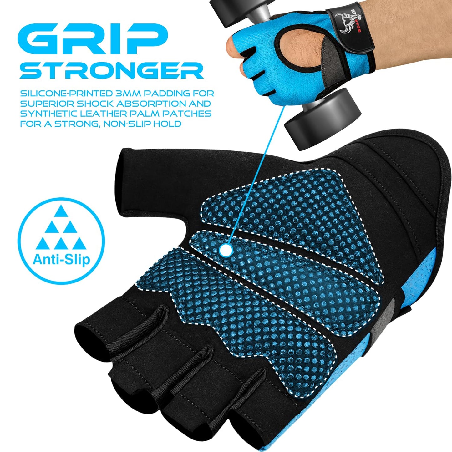 BEAST RAGE Workout Gloves, Men & Women Fingerless Weight Lifting Gym Gloves with Palm Protection, Breathable, Lightweight, Cycling Pull Up (Aqua, S)
