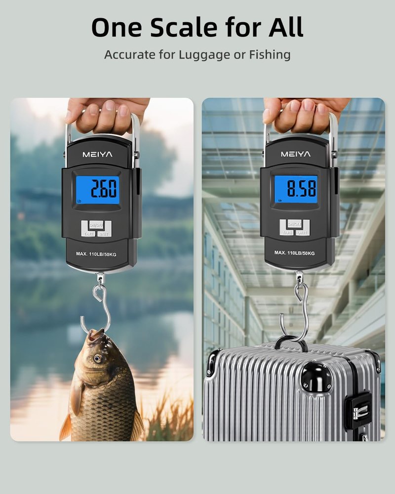 Digital Fishing Scale - 110lb/50kg Capacity, Backlit LCD & Stainless Steel Hook | Portable Fishing Gear for Men
