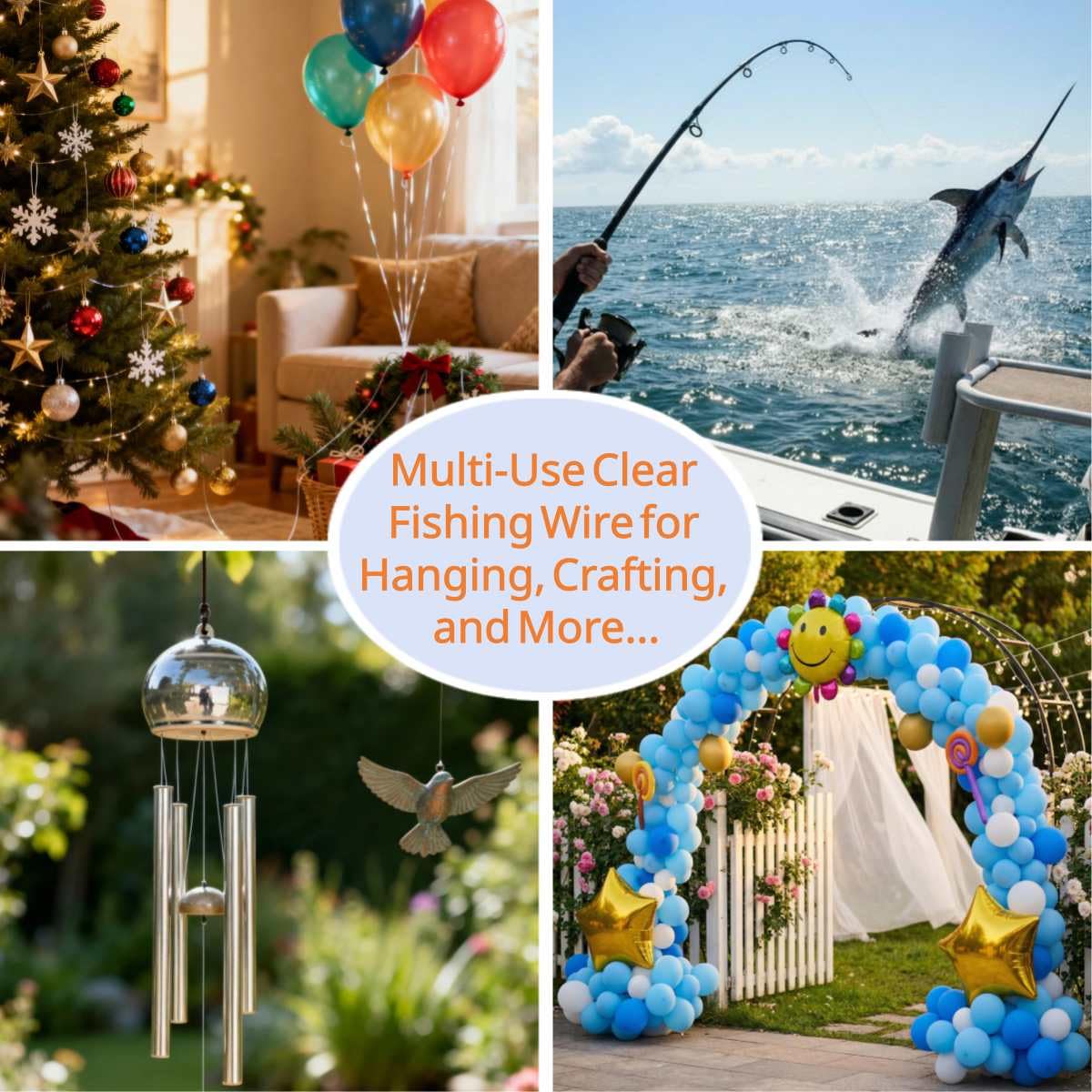Aboda Heavy Duty Fishing Line Wire 0.8mm 656 ft, Strong Clear String for Hanging Decorations, Invisible Fishing Line for Crafts, Thick Transparent Hanging Wire for Pictures with 100 Crimp Sleeves