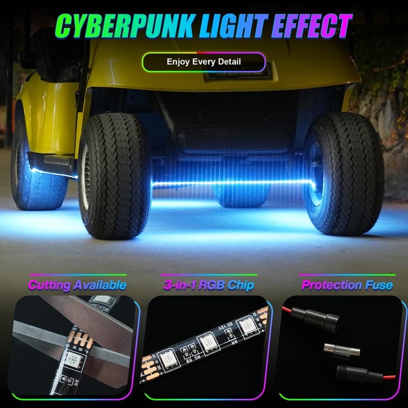 EXOEMTS Golf Cart Underglow Light Strip Kit, 9-16V Input Underbody Light Kit for EZGO Club Car Yamaha (4PCS-Golf Cart Underglow Light Strip Kit)