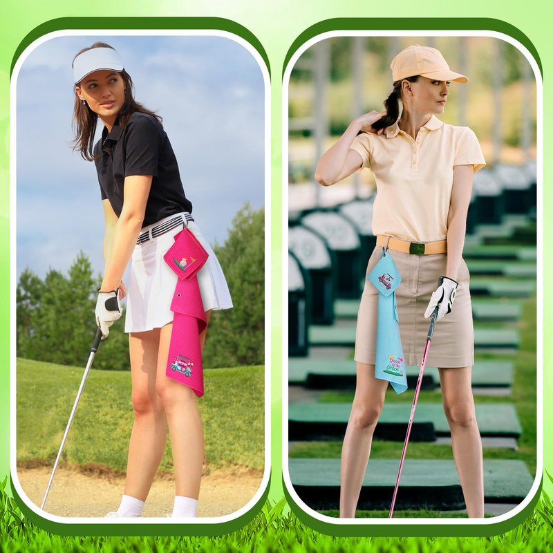 FuWeave 4 Pcs Golf Towels Golf Gifts for Men Women Embroidered Towels Retirement Gift for Dad Mam Grandpa Husband Golfer Party Accessory(Pink, Green,Cute)