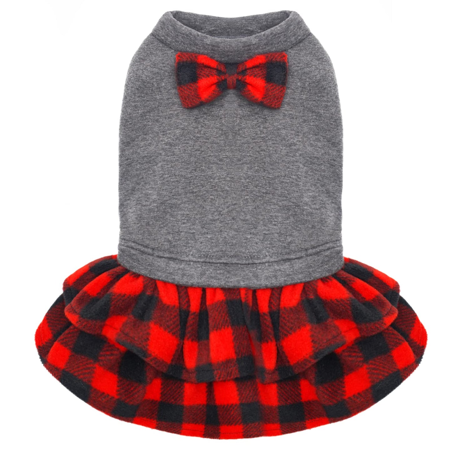 cyeollo Small Dog Christmas Dress Doggie Pet Flannel Warm Plaid Dog Clothes Girl Puppy Skirt Winter Dog Dresses for Small Dogs Apparel