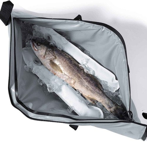 Buffalo Gear Insulated Fish Cooler 48x18in, Leakproof Kill Bag with 2 Reusable Cooler Ice Packs, Portable Waterproof Fish Bag with Adjustable Shoulder Strap, Keeps Ice-cold More than 48 Hours