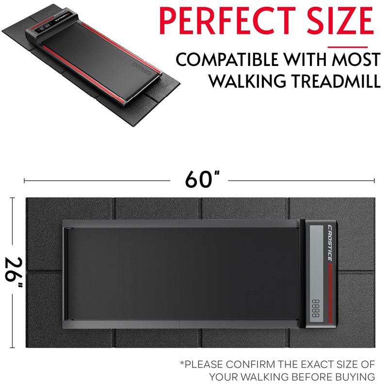 Walking Pad Mat 26 x 60 (Mat Only), 1/4 Thick Floor Mat for Under Desk Treadmill for Carpet & Hardwood, Shock Absorption Protector for Small Mini Treadmill, Waterproof & Anti-Slip, Heavy Duty