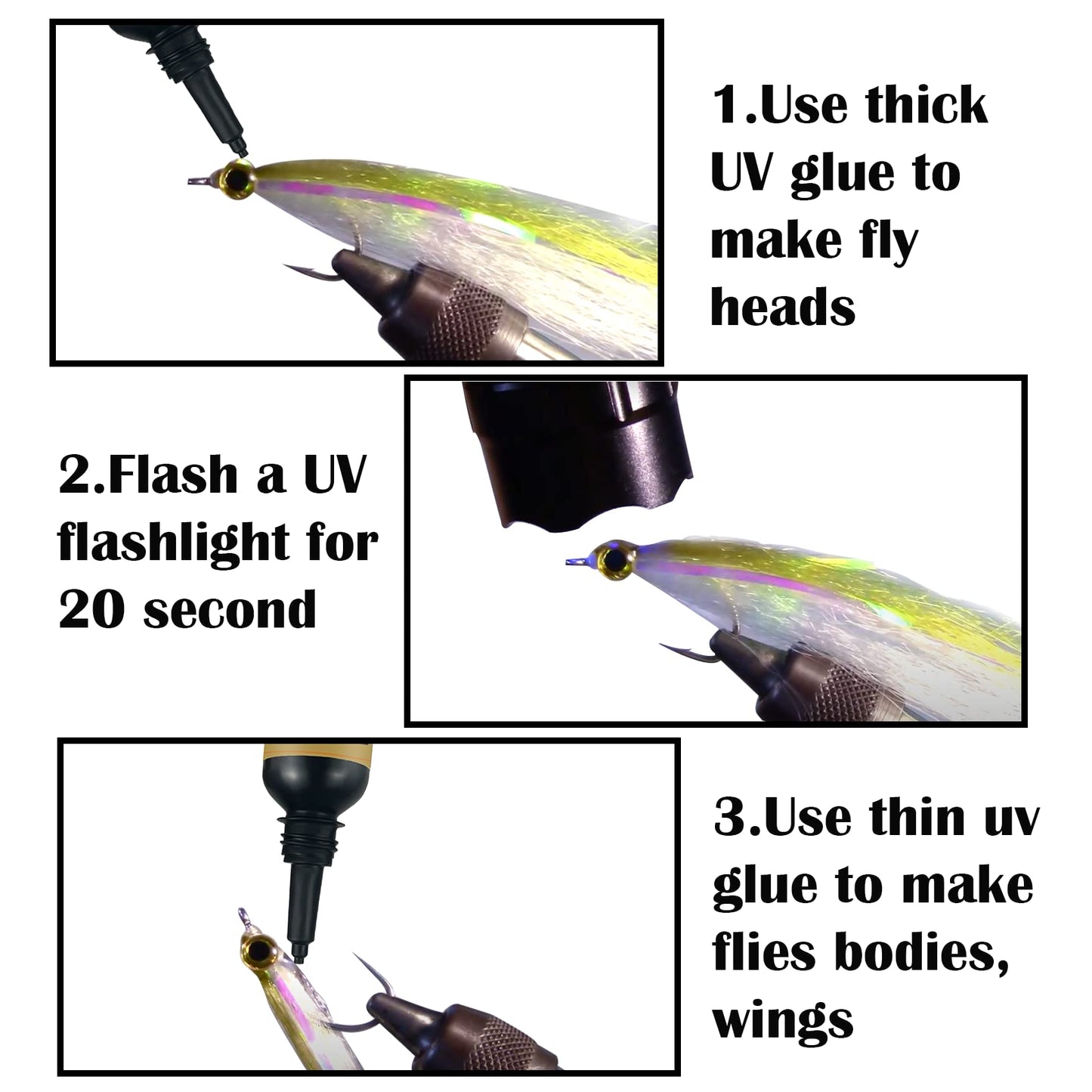 Riverruns UV Clear Glue Three Formula Thick Glue Fly Tying for Building Flies Flies Heads Bodies and Wings Tack Free Special Introductory Sale!(UV Thick Glue)
