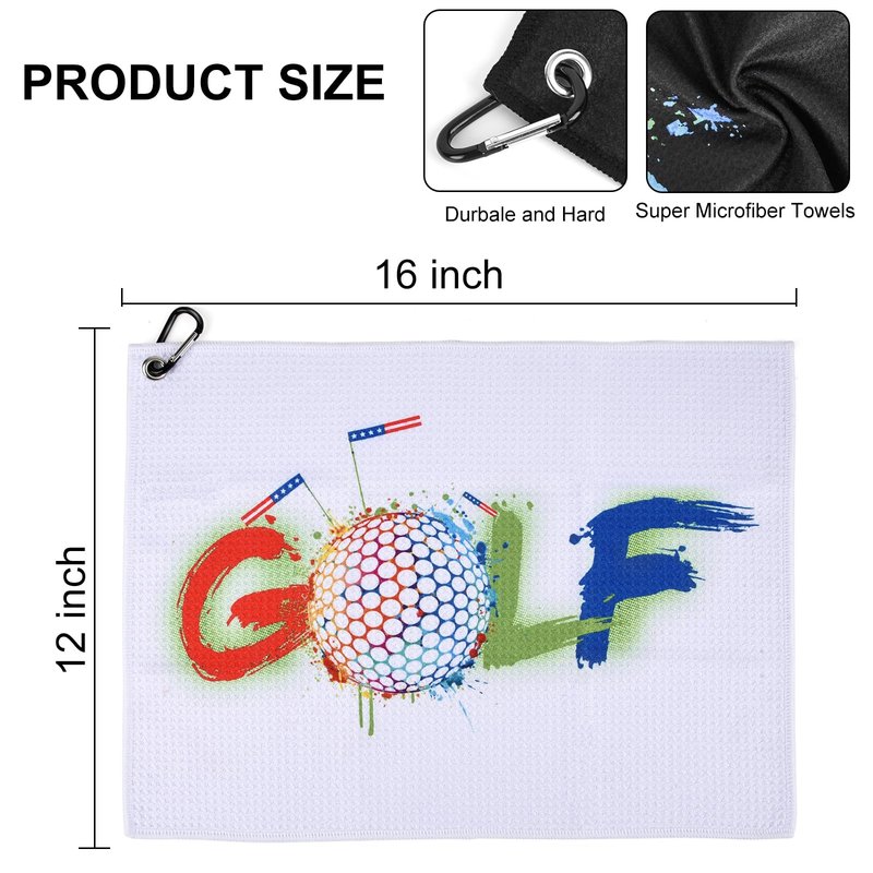 ZZHAO Golf Towel | Super Absorbent Microfiber Towels | Lightweight, Scratch-Resistant, and lint-Free | Aluminum Alloy Hook | 16x12 Inches for Father's Day (Golf Towel-WG)