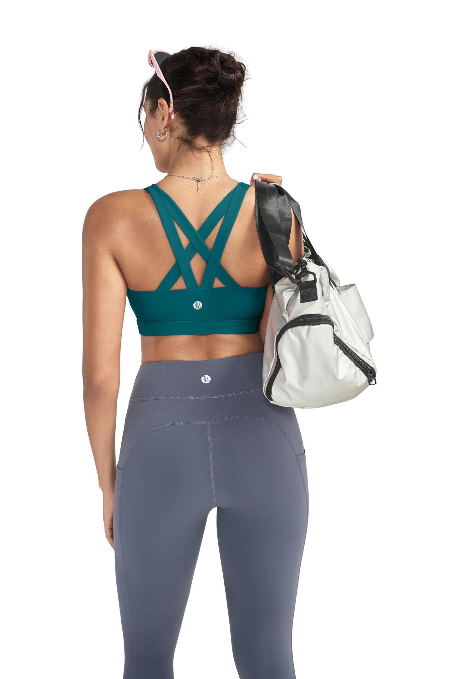 RUNNING GIRL Sports Bra for Women, Criss-Cross Back Padded Strappy Sports Bras Medium Support Yoga Bra with Removable Cups(2575_Storm Teal_3XL)