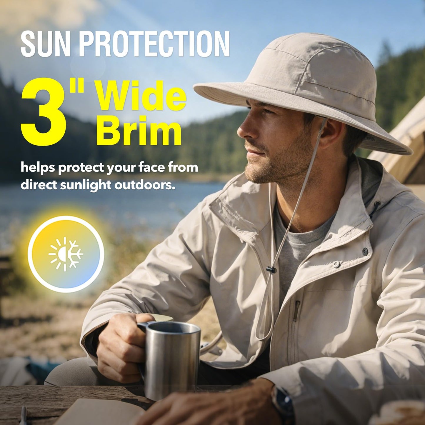 TOP-EX Waterproof Mens Sun Hat Wide Brim UPF 50+ Bucket Hat for Women Sun Protection Boonie Outdoor Hiking Safari Pakcable Foldable Beige Medium