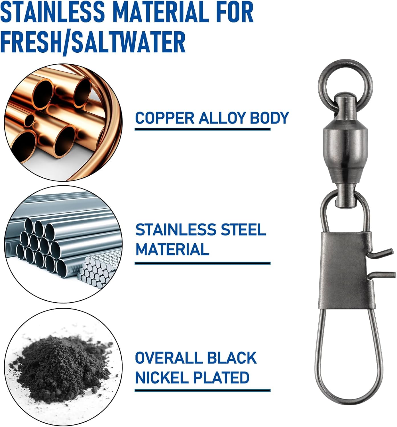 Dr.Fish 30 Pack Fishing Swivels - Stainless Steel Ball Bearing Clips for Saltwater & Freshwater | Interlock Snap Connector