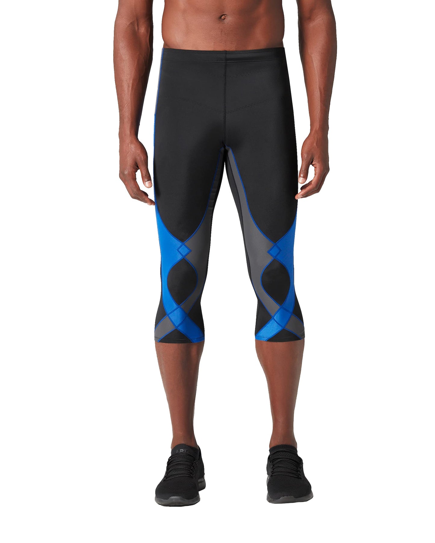 CW-X Men's Stabilyx Joint Support 3/4 Compression Tight, Black/Grey/Blue, Small