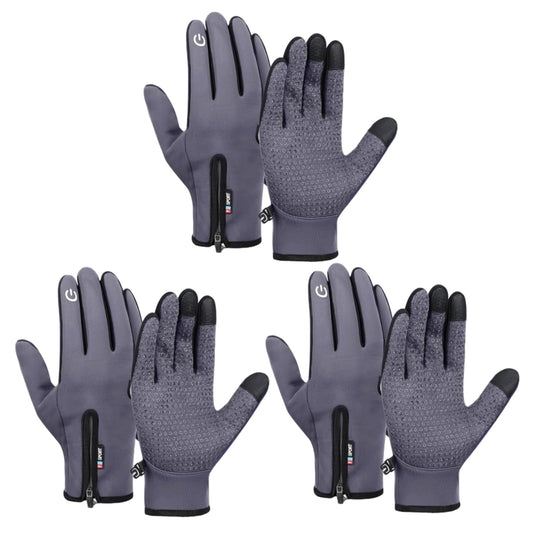 Zhanmai 3 Pairs Winter Warm Gloves Touch Screen Ski Gloves Anti Slip Windproof Thermal Gloves for Men Women Running Hiking (Large,Gray)