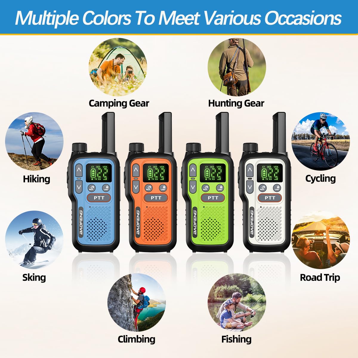 Walkie Talkies 6 Pack Long Range for Adults, Rechargeable FRS Cruise Walkie Talkies with Earpiece, Portable NOAA Emergency 2 Way Radios with 1500mAh, Flashlight, USB-C Charger for Family Camping