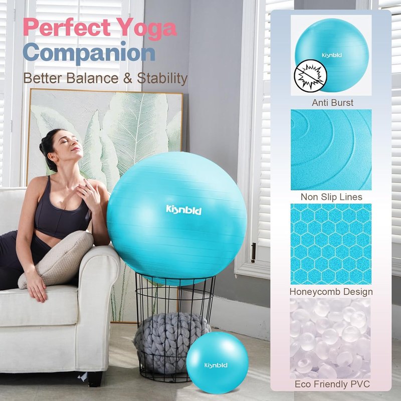 Exercise Ball - Extra Thick Anti-Burst Yoga Ball for Stability | 4 Sizes Available - Ideal for Home, Office & Gym Workouts
