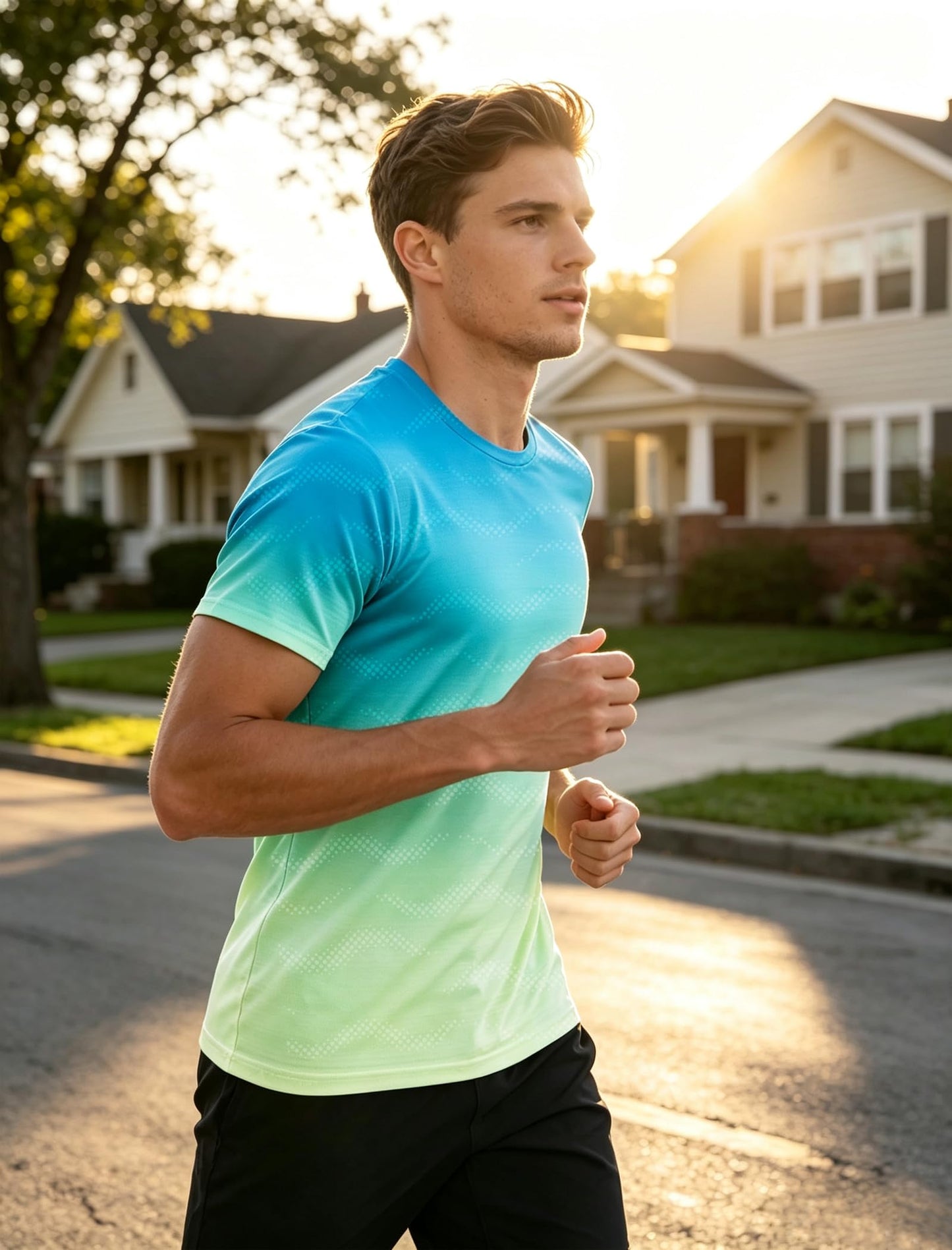 APTRO Men's Dry Fit Workout Shirts Quick Dry Gym T Shirts for Men Athletic Running Training Top Tee Moisture Wicking Lightweight Activewear - Light Blue-Green - L