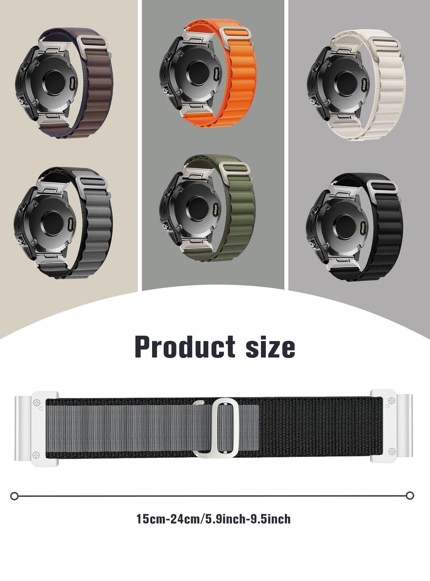 Nylon-Band for Garmin Fenix E/Fenix 8 AMOLED 47mm/Fenix 7/Fenix 7 pro/Fenix 6/Fenix 6 pro/Fenix 5/Fenix 5 Plus,Quickfit 22mm Adjustable Nylon Loop Bands for Garmin Forerunner 935/945, Instinct,Approach S62/S60(ArmyGreen)