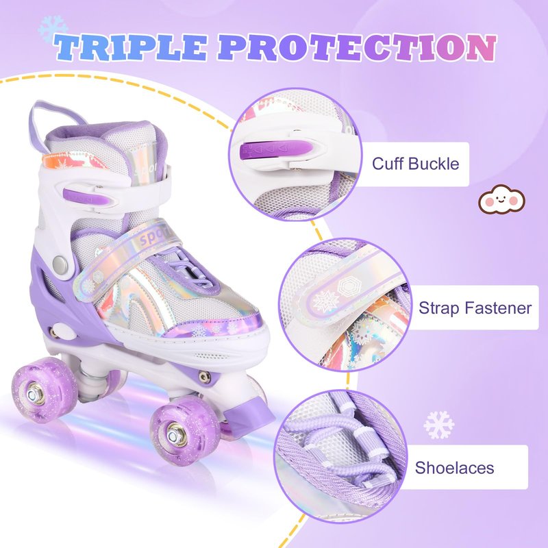 Roller Skates for Girls Boys Kids Age 3-12 Years Old 4 Sizes Adjustable with Wheels Light up, Birthday Gift for Children Teens, Indoor Outdoor