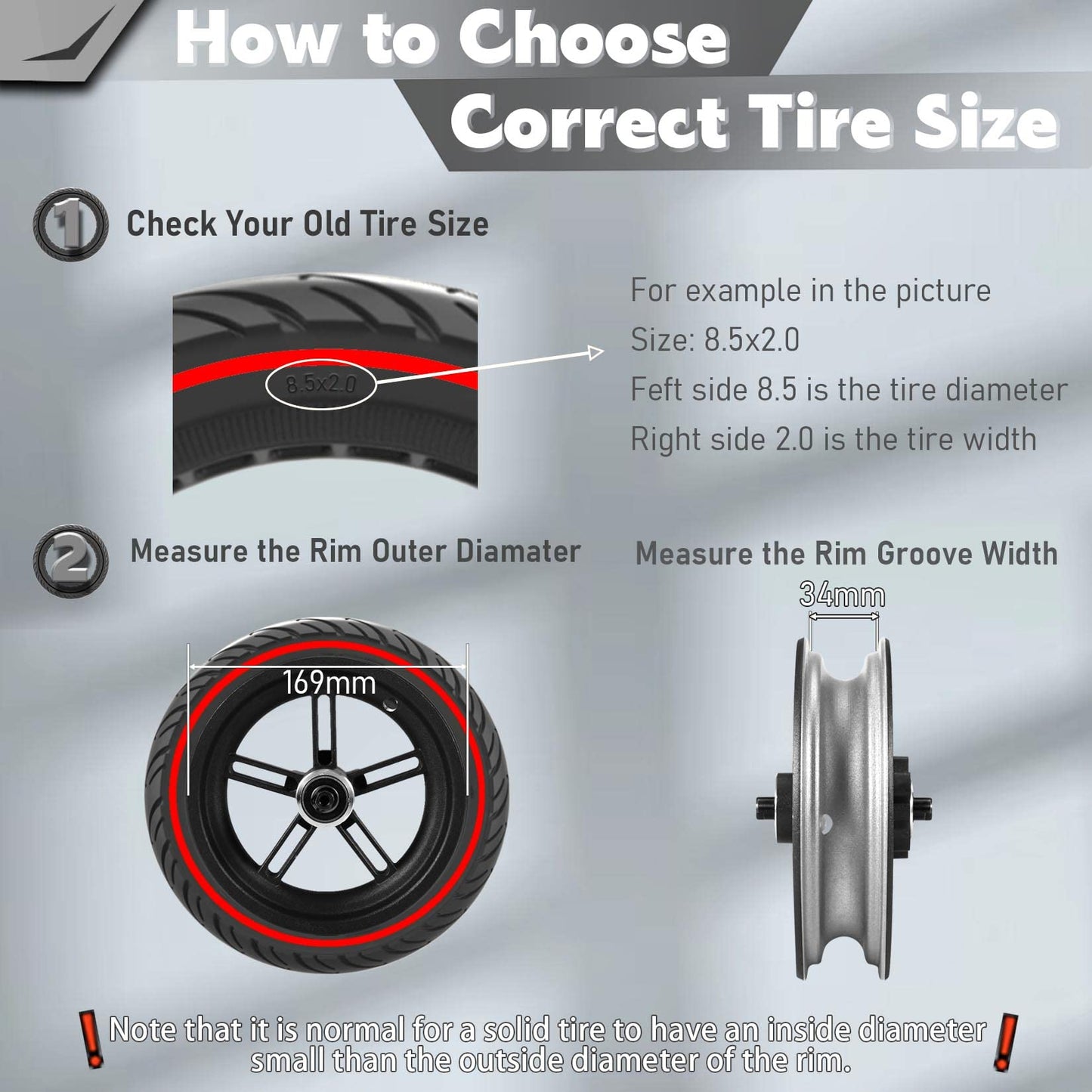 Felixstory 8.5x2.0 Solid Tire, 50/75-6.1 Scooter tire 8 1/2x2 Inch Replacement Tire, Fit for isinwheel S9 pro iScooter i9/ i8 Electric Scooter, Explosion-Proof Wheel, Red 2pcs