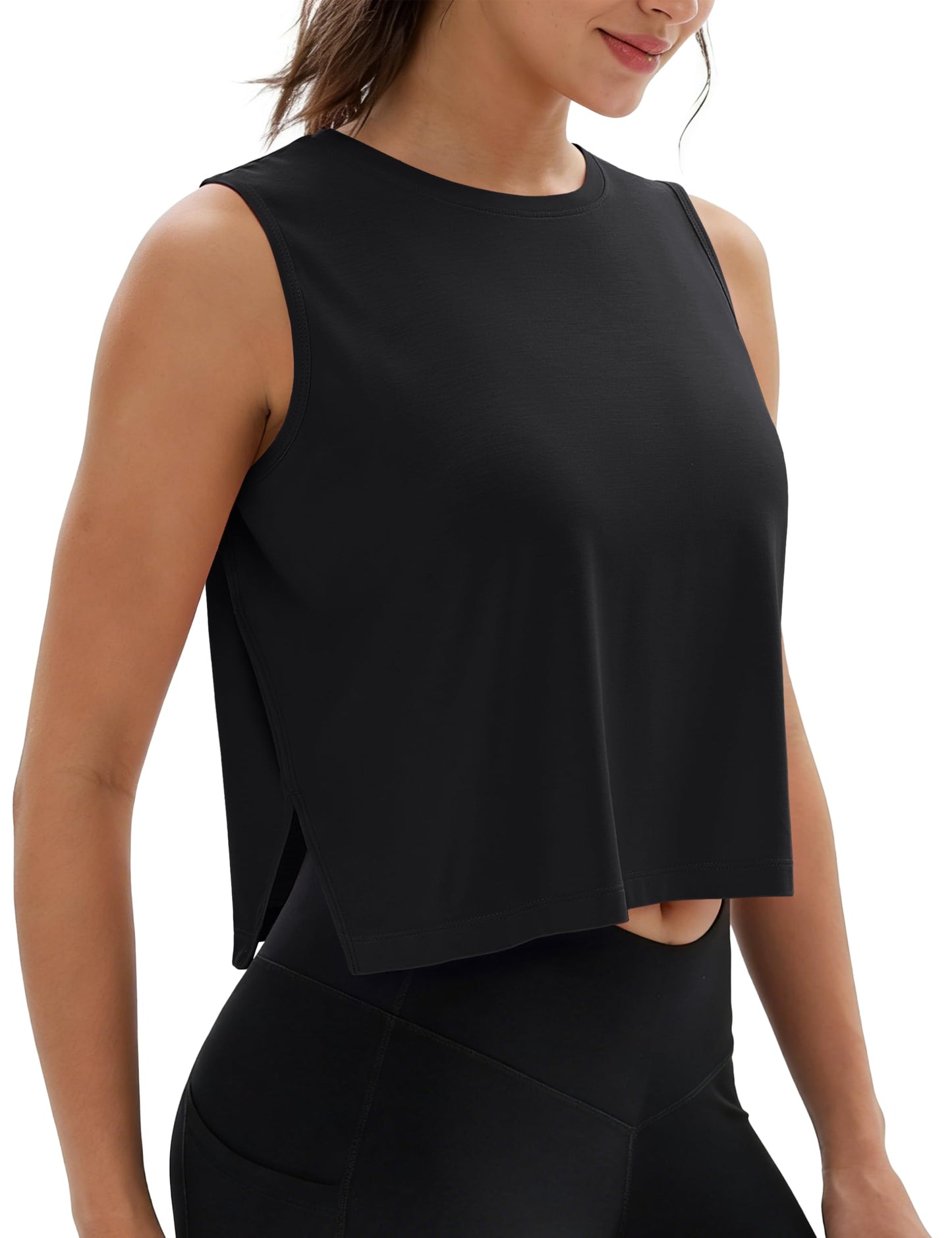 MAGCOMSEN Womens Tank Top Loose Fit Sleeveless Workout Tshirts Cropped Running Yoga Top Athletic Lightweight Black 2XL