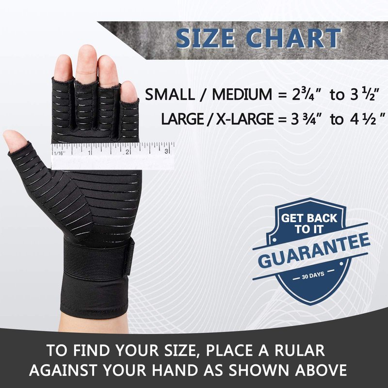 HENOTIC 2 Pairs Copper Arthritis Gloves for Women Men, Wrist Reinforcement Fingerless Arthritis Compression Gloves for Relieving Carpal Tunnel Aches, Rheumatoid Pains, Joint Swell