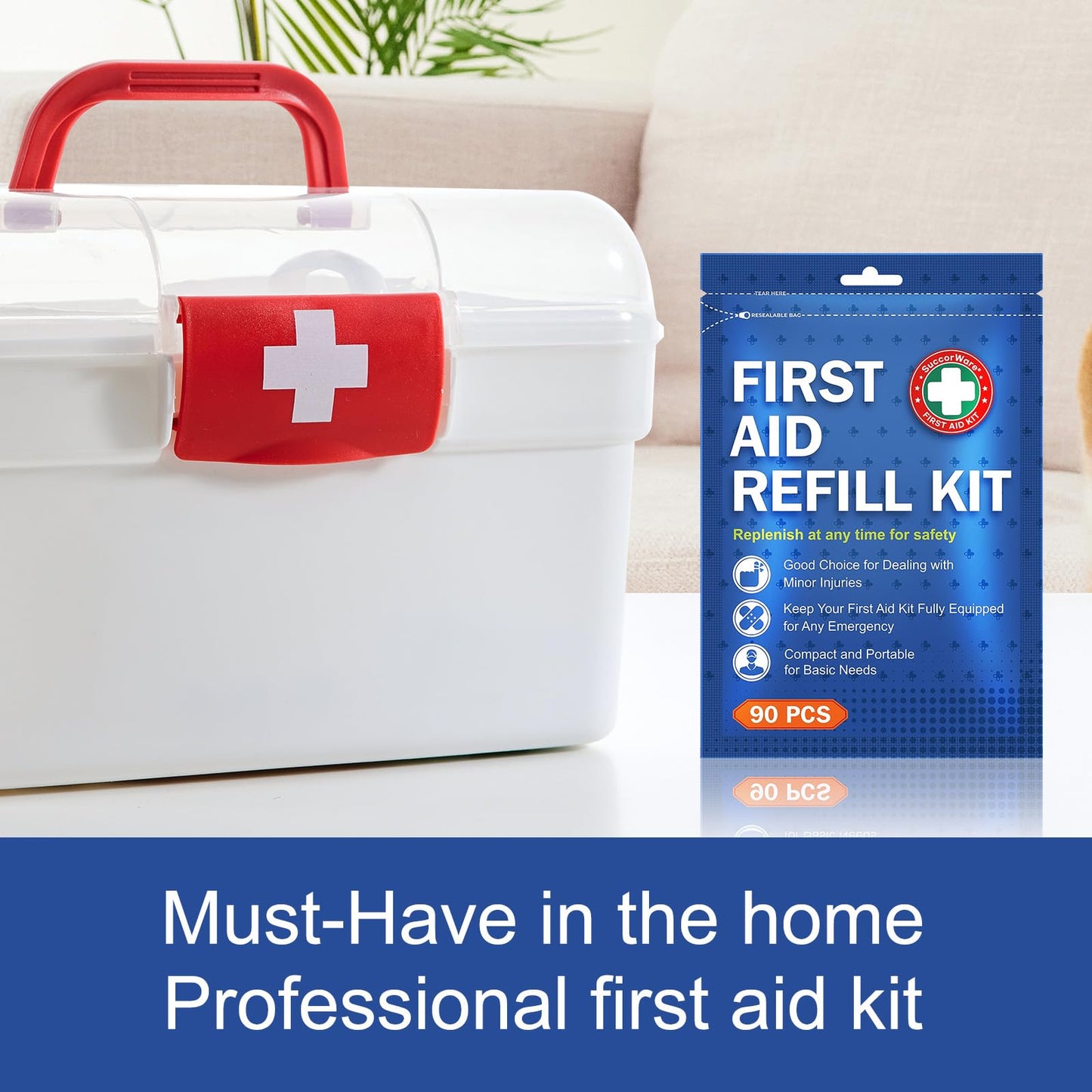 SuccorWare 90 Pieces First Aid Refill Kit - Wound Care Kit Includes Bandages for Home, Travel, Hiking - Portable Replacement Kit for First Aid Medical Supplies（2 Set）