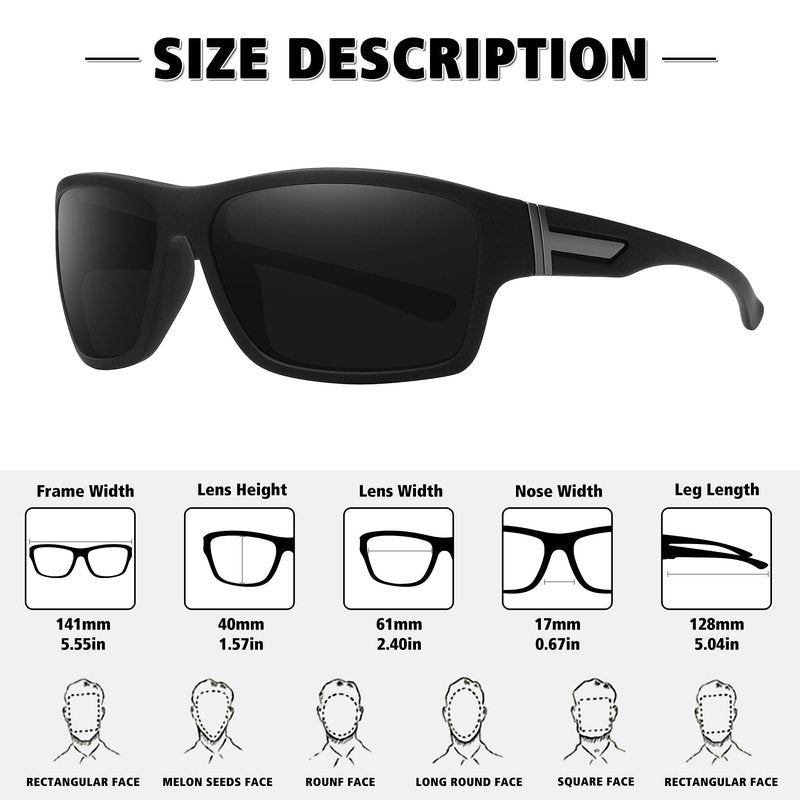 STORYCOAST Polarized Sports Sunglasses for Men Women Unbreakable Frame Cycling Fishing Driving Black+Blue Mirror 2Pack