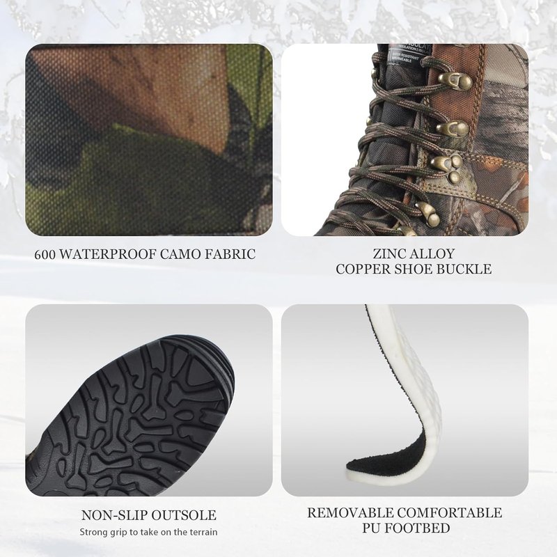 Waterproof Men's 8" Camo Hunting Boots - Lightweight Insulated Hiking Boots with 200g Thinsulate