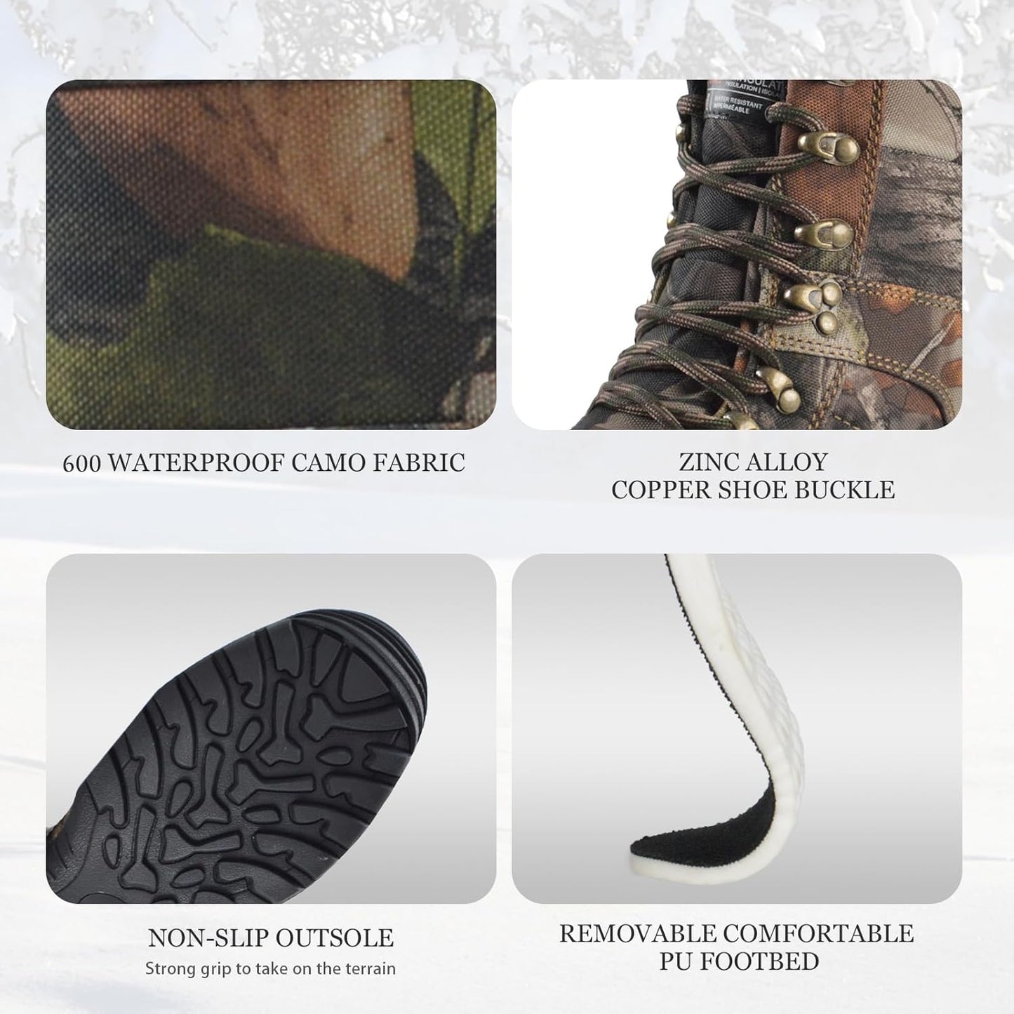 Men's Waterproof Hunting Boots - 8" Camo Insulated Hiking Boots with 200g Thinsulate
