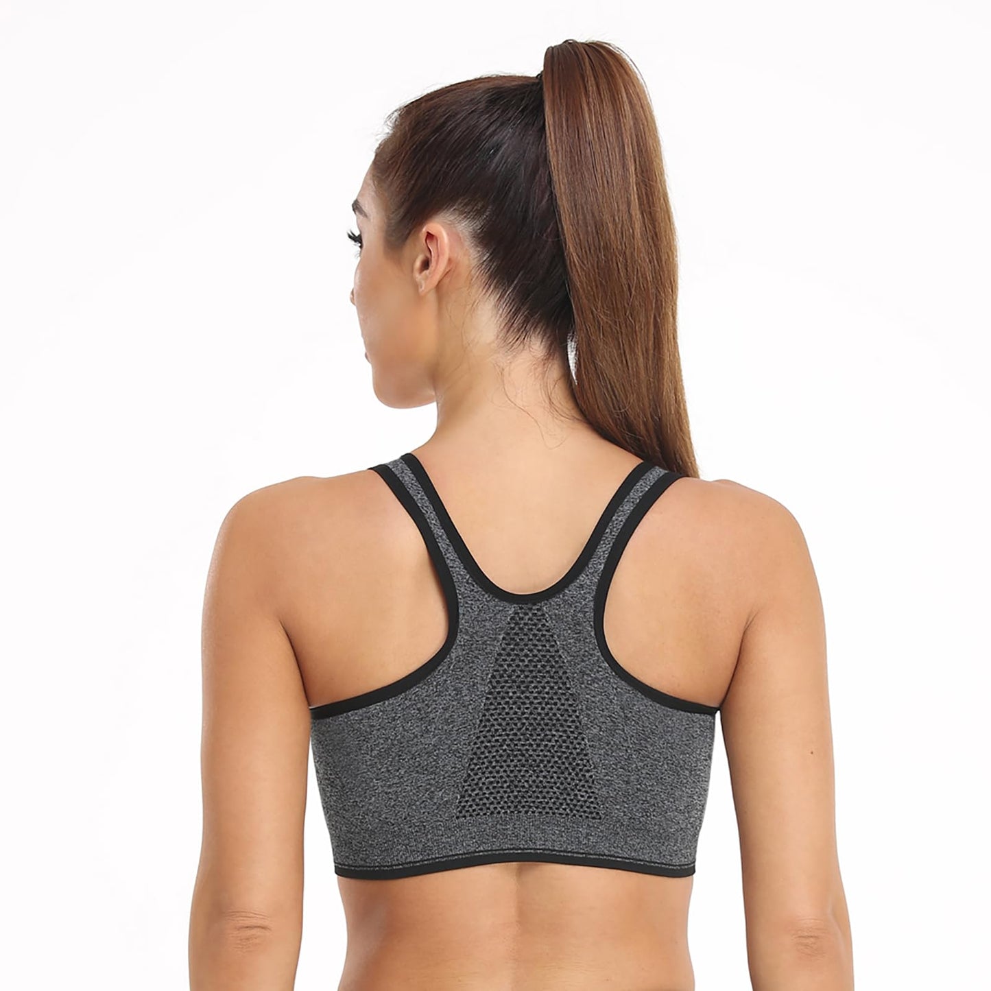 Women's Zip Front Sports Bra Wireless Post-Surgery Bra Zipper Closure Bras Padded Surgical Bra Racerback Workout Bras Active Yoga Sports Bras Plus Size (XX-Large, 3 Pack(Black+Grey+Bean Paste))