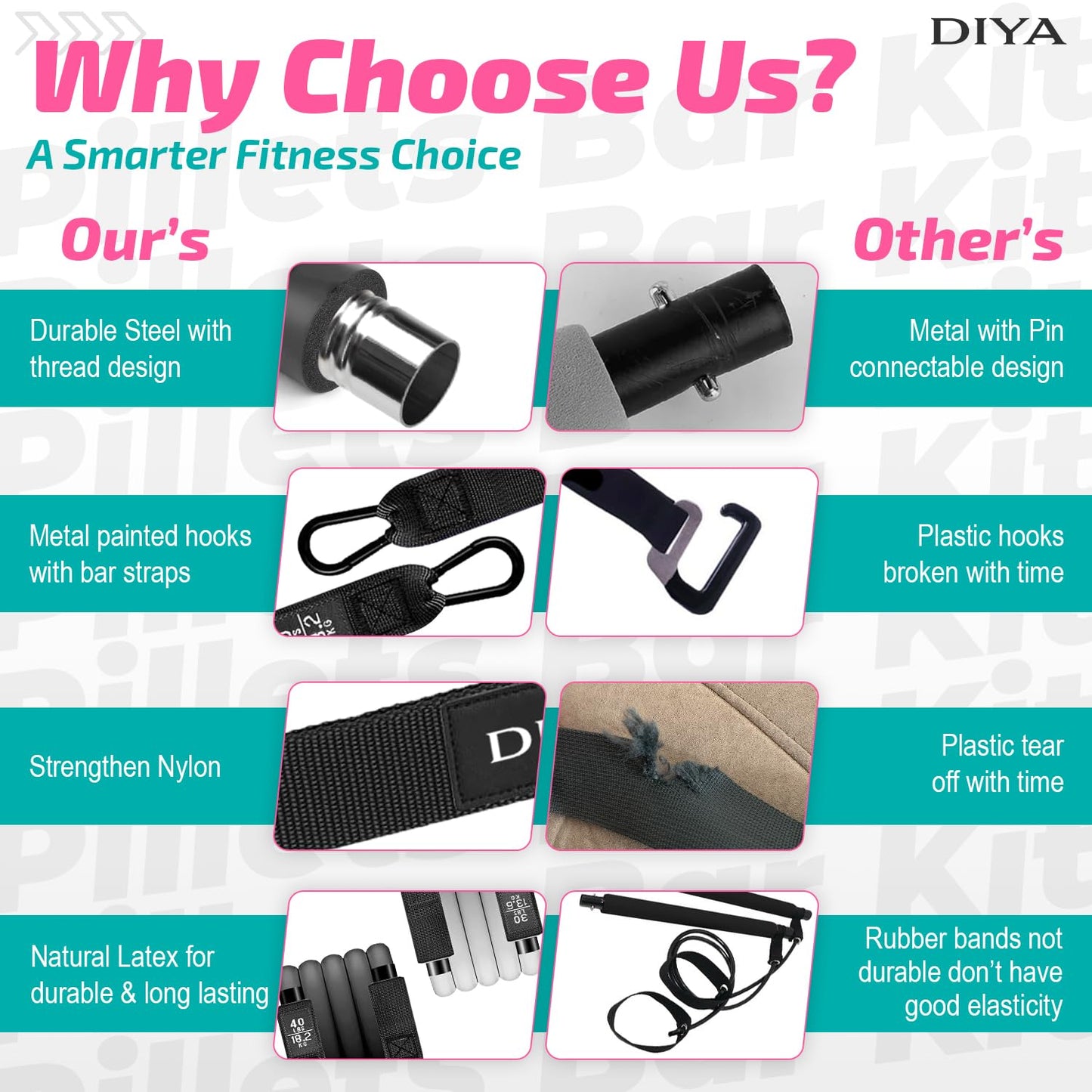 DIYA Pilates Bar Kit with Resistance Bands 140 lbs – Adjustable Portable Home Gym Workout Equipment for Women & Men – Full Body Fitness Bar for Legs, Glutes, Arms, Core & Back