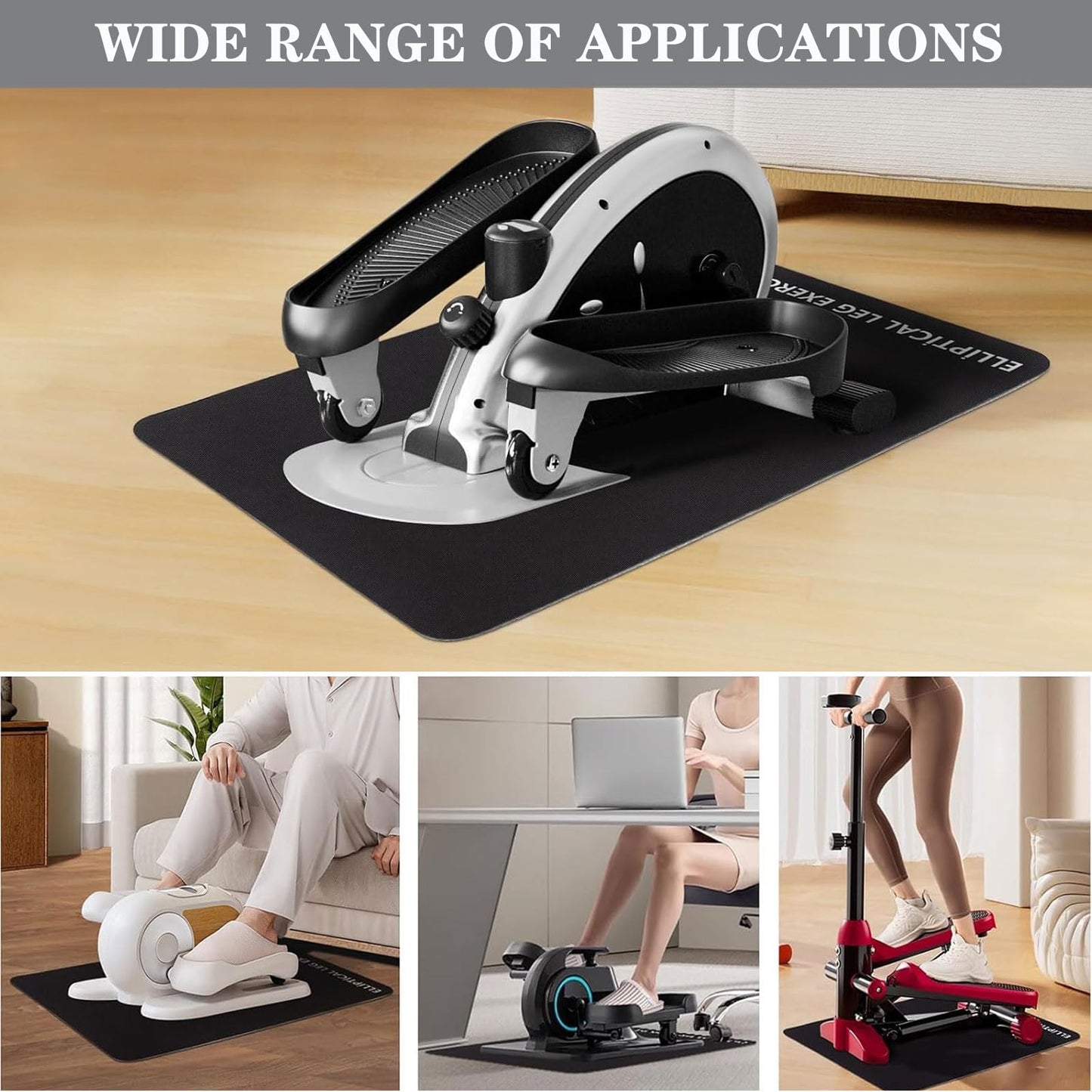 Double-Sided Non-Slip Workout Mat for Ellipse Machine Leg Exerciser Thick Exercise Mat for Under Desk Elliptical Treadmill Mat Home Floor Protection Gym Mat (Double non-slip, 23.6"L x 17"W x 0.2"Th)