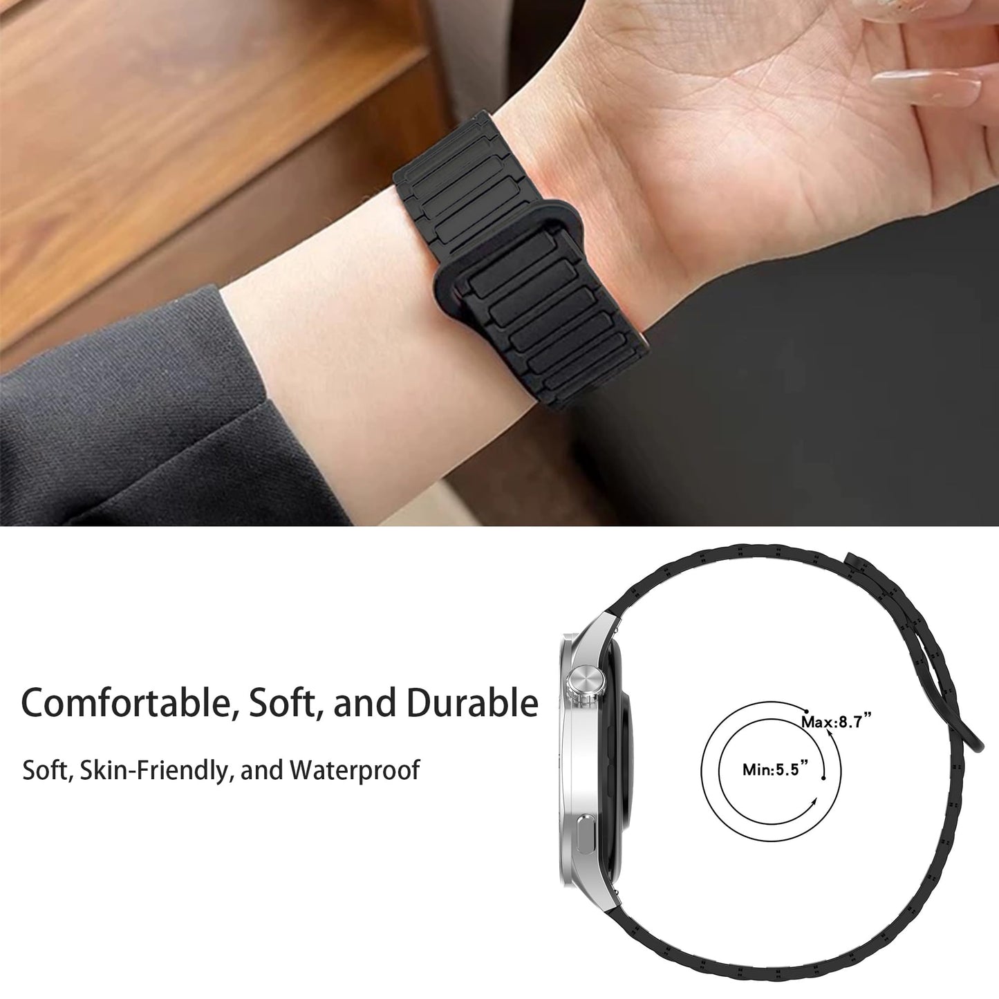 Lamshaw Compatible with TRAUSI Smart Watches Bands, Quick Release Silicone Sport Strap Watchband Compatible with TRAUSI TG08 1.83" HD Smart Watches (Black, 22mm size band)