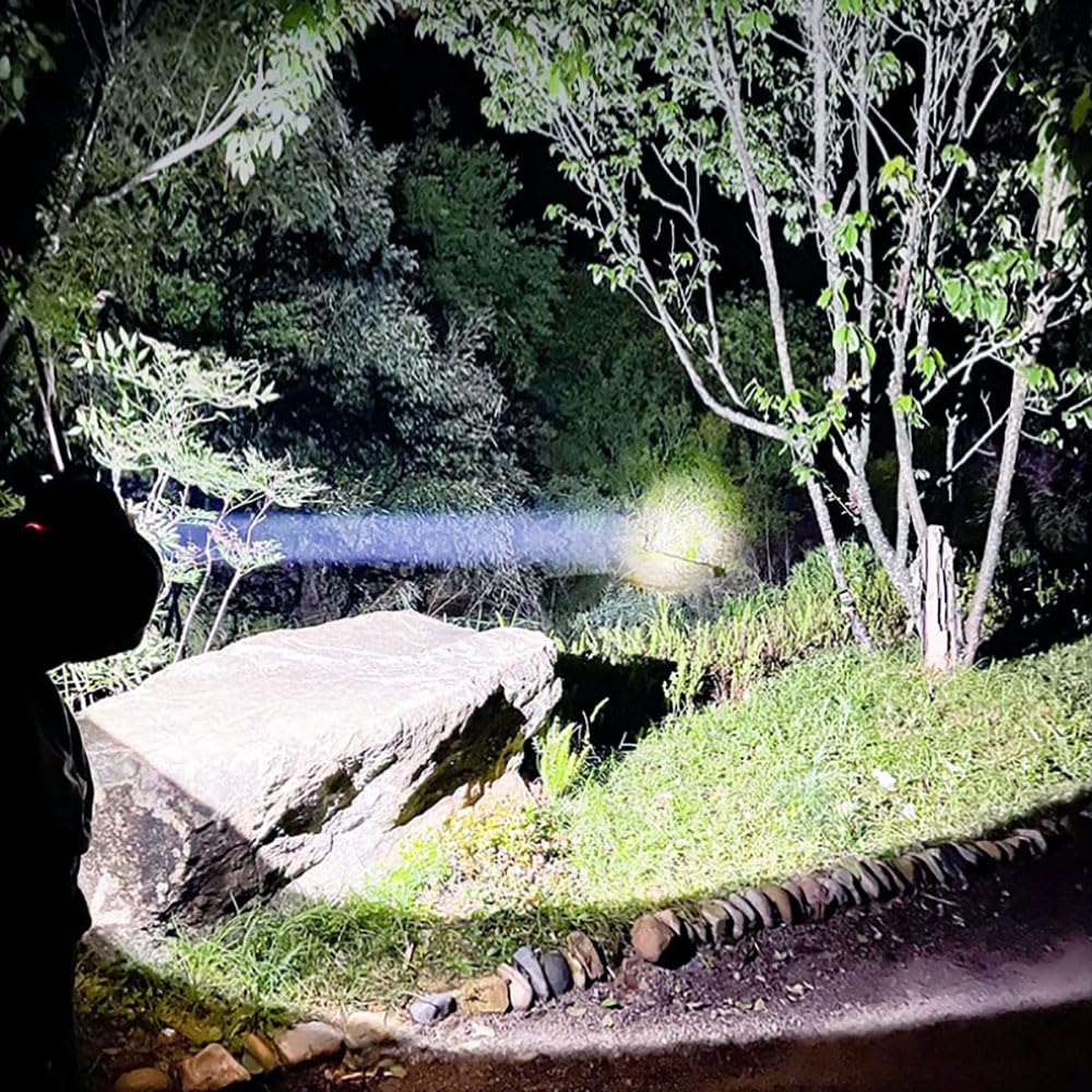 Hunting Headlamp Rechargeable Super Bright Spotlight Head lamp with Multi-Function Battery Pack 5 x Brighter Than Standard, Ideal for Hunting, Hard Hat, Camping, Fishing, Exploring, and Emergency