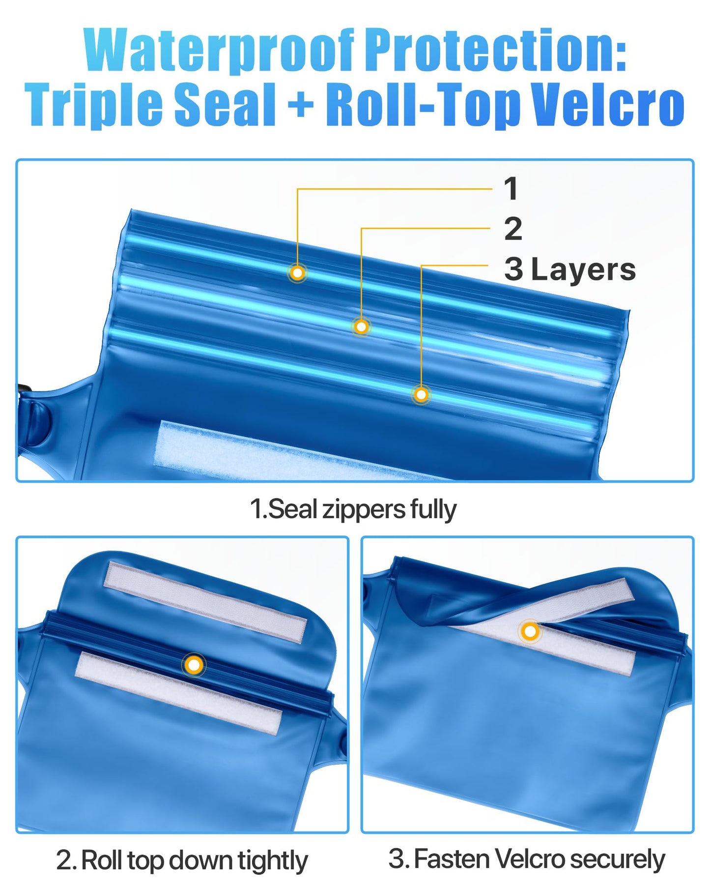 F-color Waterproof Fanny Pack - Cruise Essentials 2026 - Waterproof Pouch with Adjustable Waist Strap, Triple Zipper Roll-Top Dry Bag for Phone, Keep Passport Valuables Dry for Beach Kayaking Boating