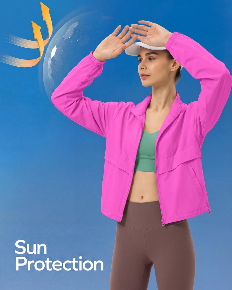 Gacaky Women's Lightweight Athletic Jacket Sun Protection Full Zip Long Sleeve Shirts Workout Track Jackets with Pocket Hiking Outdoor Rose S