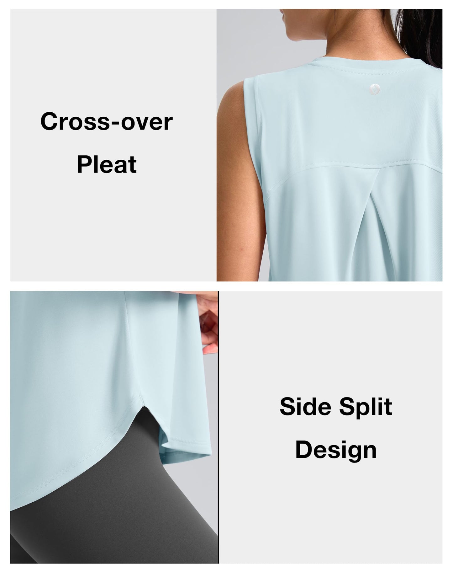 SANTINY Women's Sleeveless Workout Tops Breathable Lightweight Active Tennis Yoga Shirts Athletic Running Tank Tops for Women (Sky Blue_L)