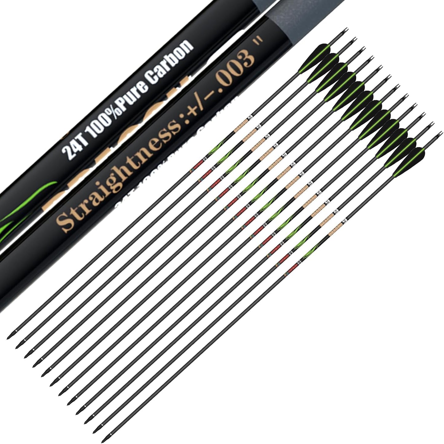 Sanlida 100% Pure Carbon Hunting Arrows - Olympic-Grade 10 Spine Deflection | 0.001" Straightness, Perfect for Compound & Recurve Bows (12/24PCS)