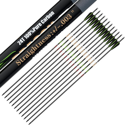 Sanlida 100% Pure Carbon Hunting Arrows - Olympic-Grade 10 Spine Deflection | 0.001" Straightness, Perfect for Compound & Recurve Bows (12/24PCS)