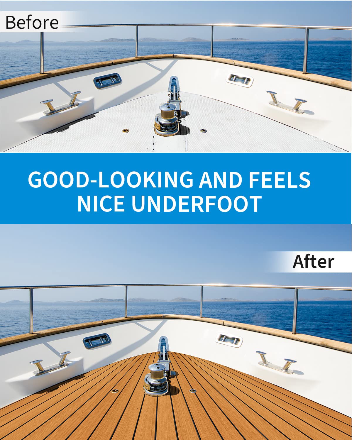 OCEANBROAD Self-Adhesive 48''x16.8'' Boat Flooring with 3M Adhesive Backing EVA Foam Boat Decking Faux Teak Marine Non-Slip Sheet for Jon Motor Boats Yacht Helm Pad Floor, Brown with Black Seam Lines
