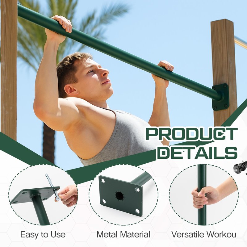 Zonon 2 Pcs Heavy Duty Outdoor Pull up Bars Heavy Strength Training Chin up Bars for Home Gyms Full Body Exercise Support 440 Lbs, Installed on 4 x 4, 4 x 6 or 6 x 6 Posts(Not Included), Green
