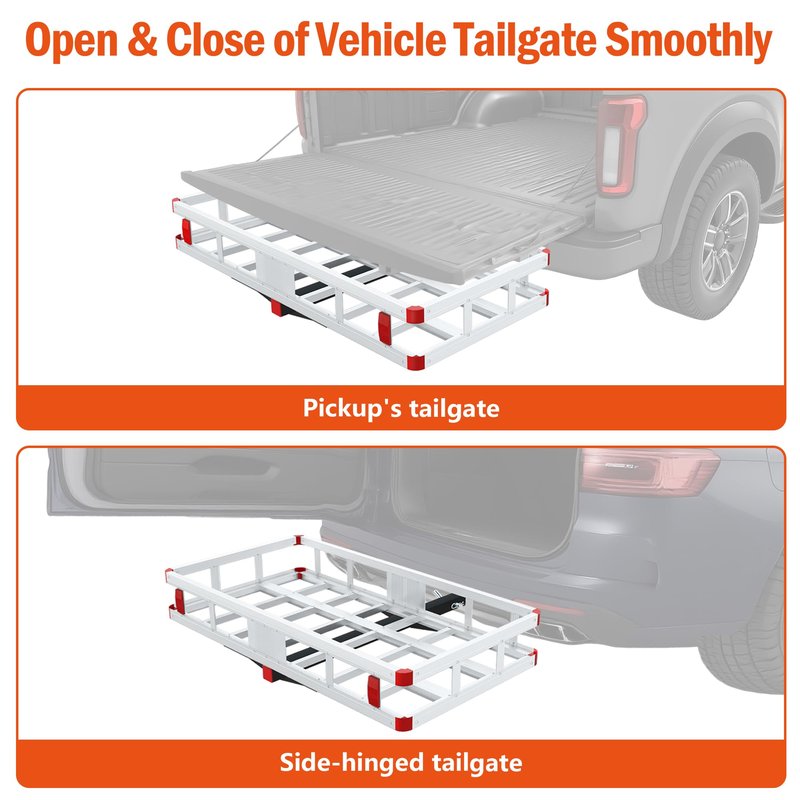Aluminum Hitch Cargo Carrier, 49.21" x 22.36" x 7.09" Trailer Hitch Cargo Carrier Hitchs Mount Cargos Hitchs Carriers Basket, 500lbs Capacity, Fit 2" Receiver for Suvs Trucks Vans Pickups Camping