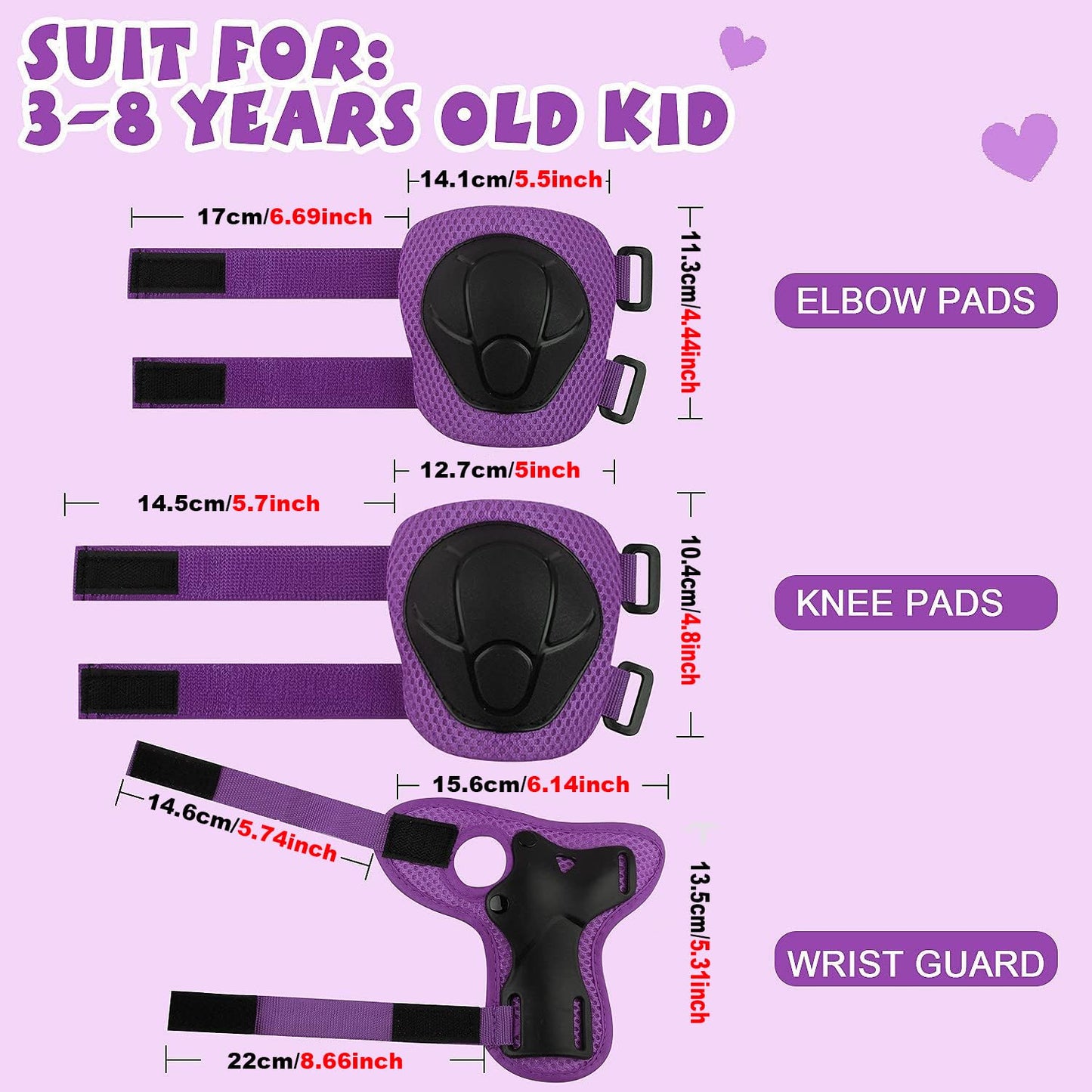 Kids Protective Gear Set Wemfg Knee Pads for Kids 3-8 Years Toddler Knee and Elbow Pads with Wrist Guards 3 in 1 for Skating Cycling Bike Rollerblading Scooter（Purple）