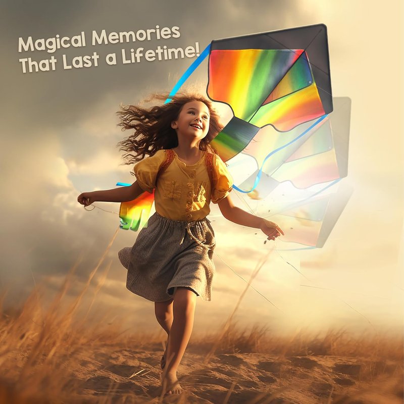 Large Rainbow Kite for Kids & Adults - Easy to Fly 42-Inch Beach Kite | Includes 164ft String & eBook