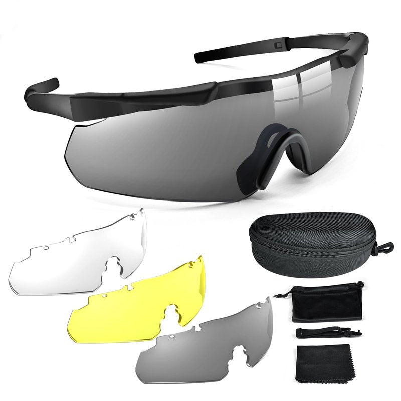 EMSECK Tactical Goggles – Airsoft & Shooting Safety Glasses with UV400 Protection & 3 Interchangeable Lenses – Impact Resistant, ANSI Z87.1 Certified – for Hunting, Outdoor Sports & Tactical Use