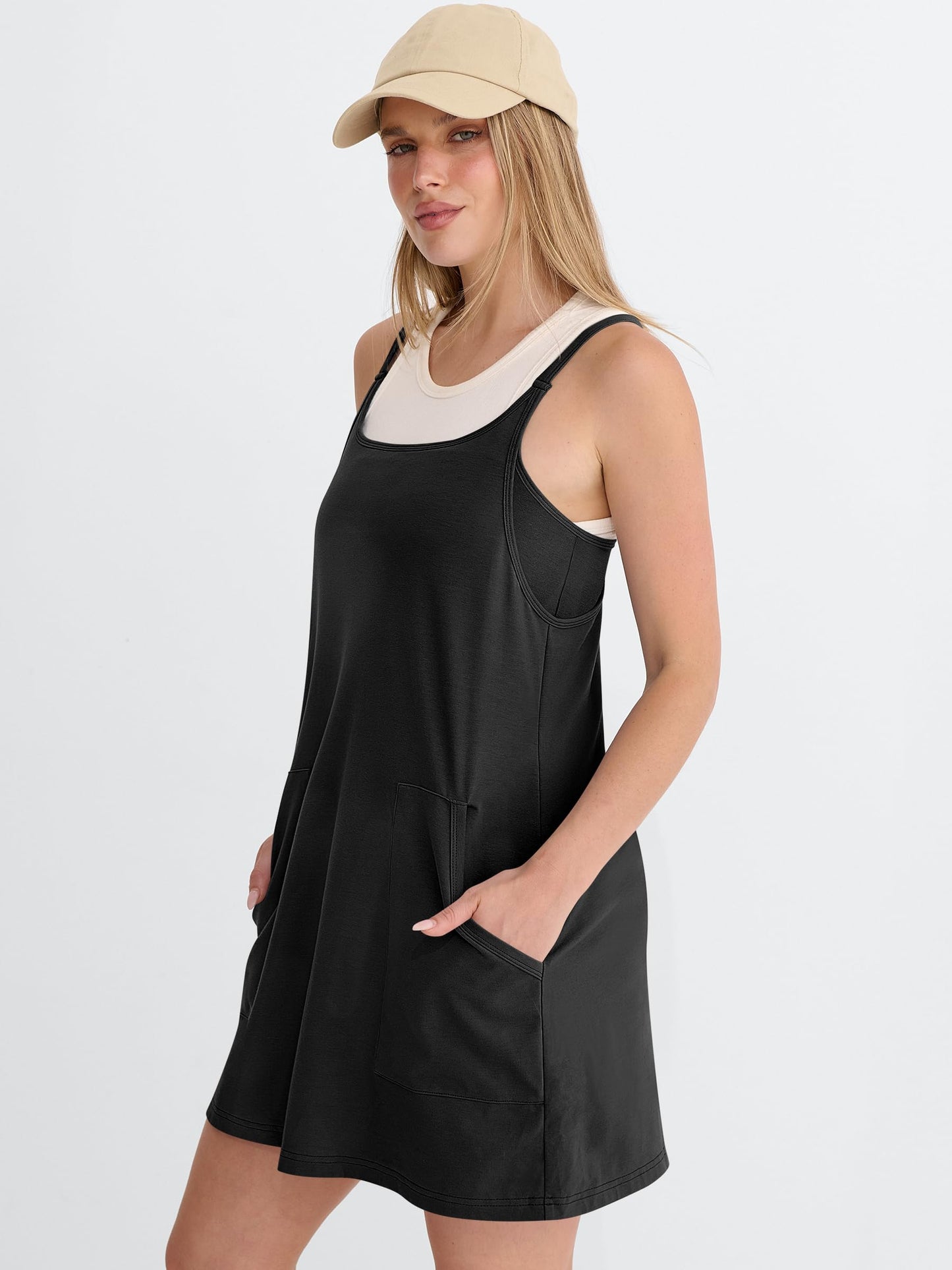 ANRABESS Women Athletic Tennis Dress 2026 Summer Square Neck Active Romper Built in Shorts Casual Athleisure Mini Dresses Black Small
