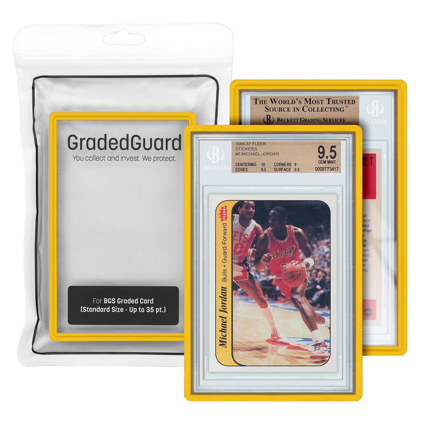 GradedGuard BGS Card Slab Protector Case, Standard BGS Size, Impact Resistant TPU Holder, Drop & Scratch Proof Frame for Graded Sports TCG Collectible Trading Cards. (Yellow)